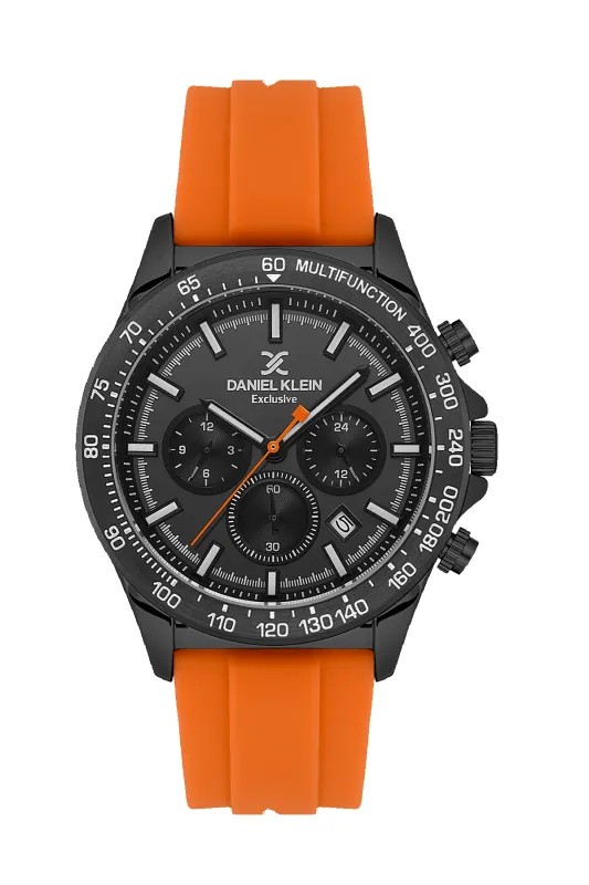 Black Case & Dial Watch With Orange Silicon Strap sold by Edgars