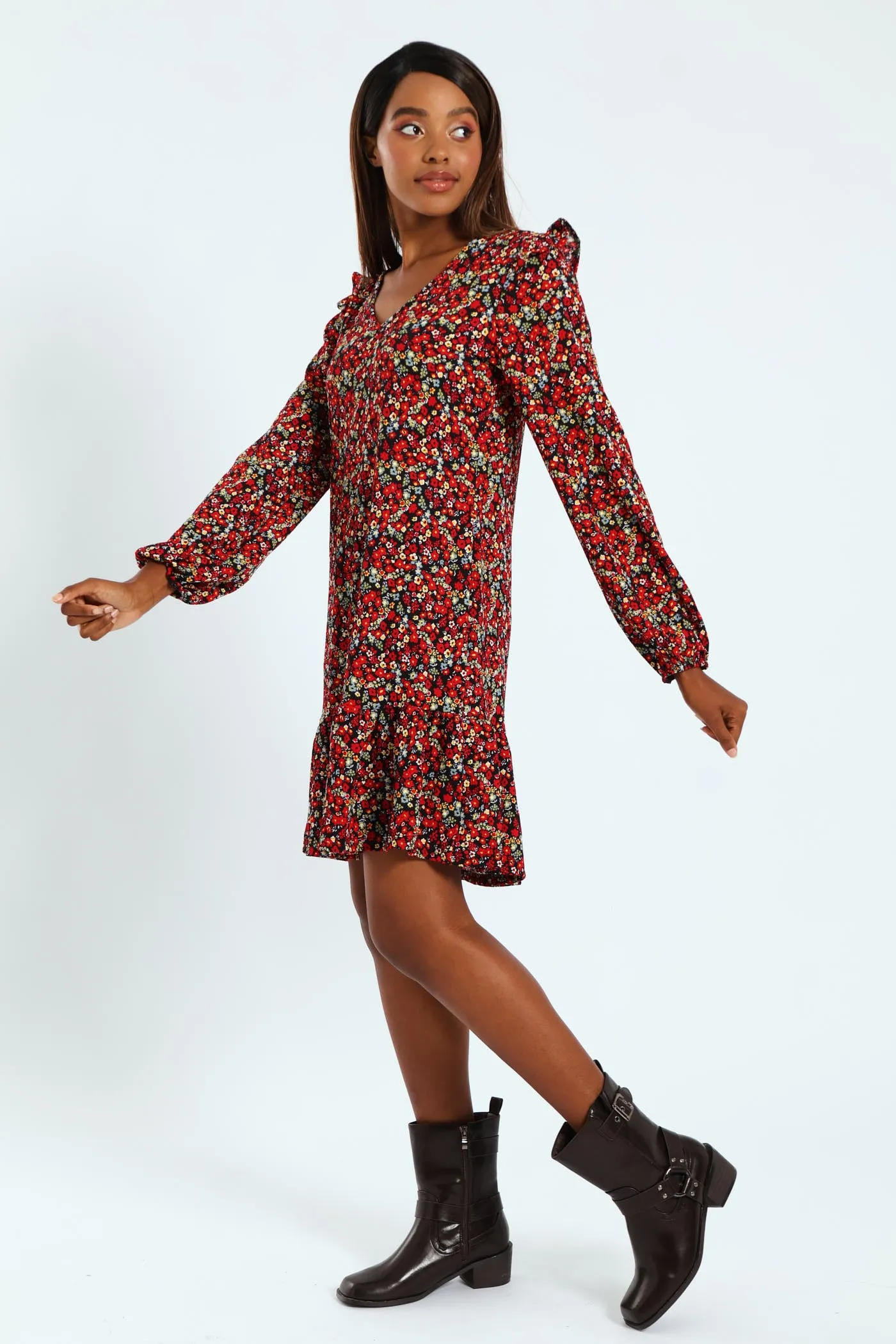 V-Neck Shoulder Frill Crinkle Mini Dress sold by Edgars product image thumbnail 4