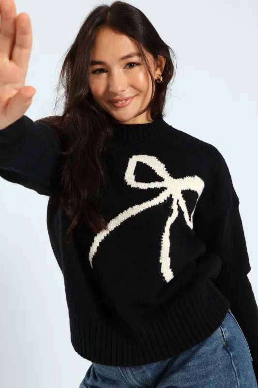 Bow Knit Pullover - Black sold by Edgars
