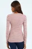 Long Sleeve Striped Rib Crew Top - Blush/Stone sold by Edgars
