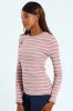 Long Sleeve Striped Rib Crew Top - Blush/Stone sold by Edgars