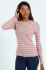 Long Sleeve Striped Rib Crew Top - Blush/Stone sold by Edgars