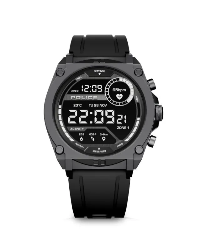 Gunmetal Case & LED Screen Smart Watch With Rubber Strap - Black sold by Edgars