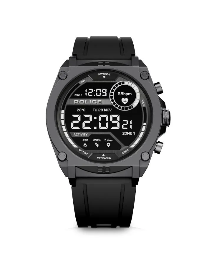 Gunmetal Case & LED Screen Smart Watch With Rubber Strap - Black sold by Edgars