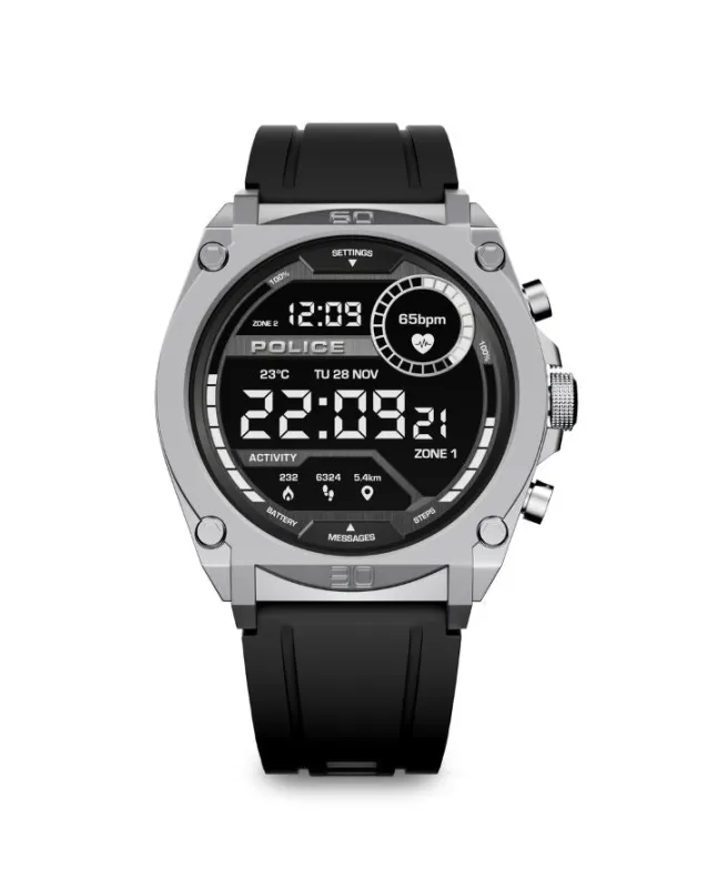 Stainless Steel Case & LED Screen Smart Watch With Rubber Strap - Black sold by Edgars