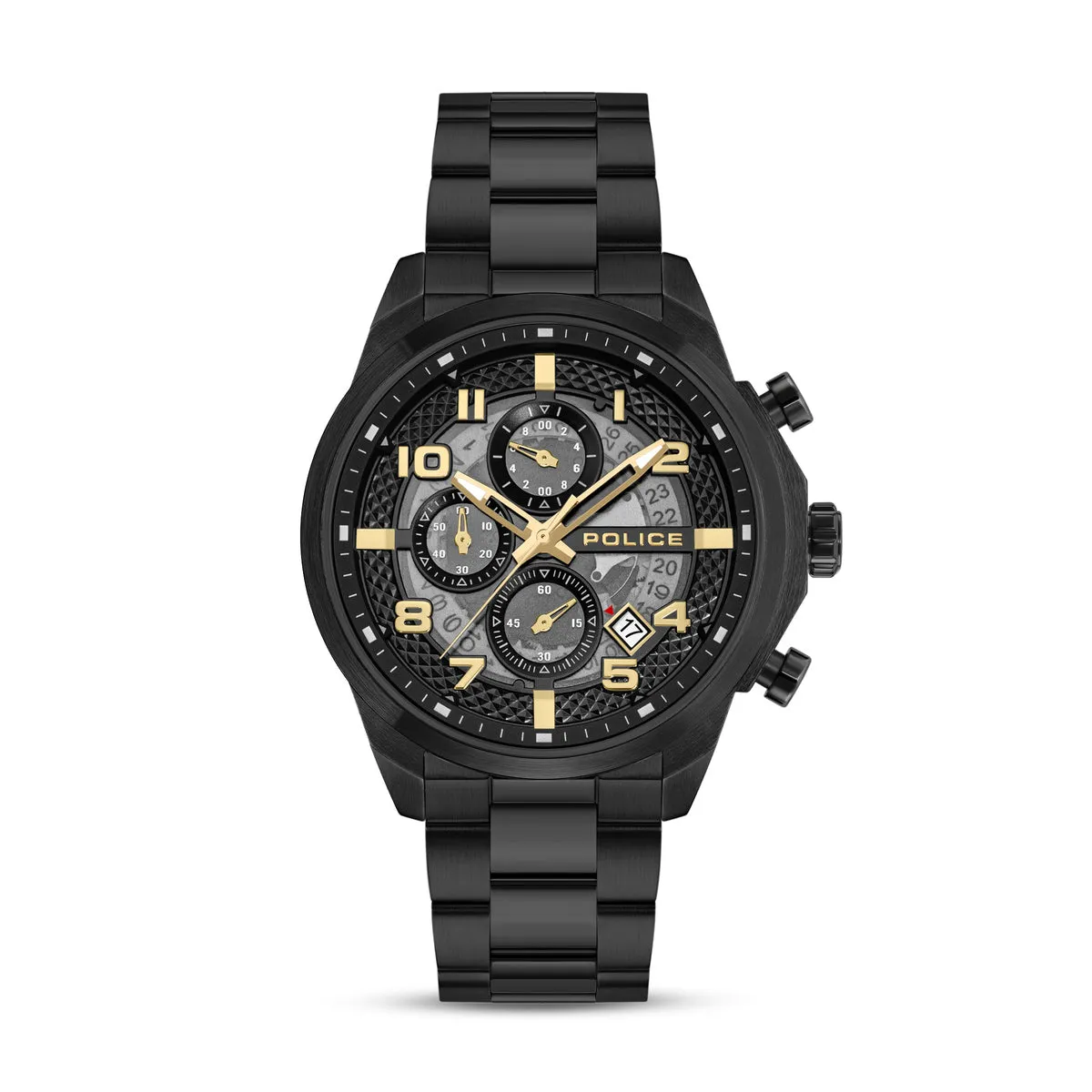 Black Case Gunmetal Gold Dial Watch With Black Strap - Black sold by Edgars