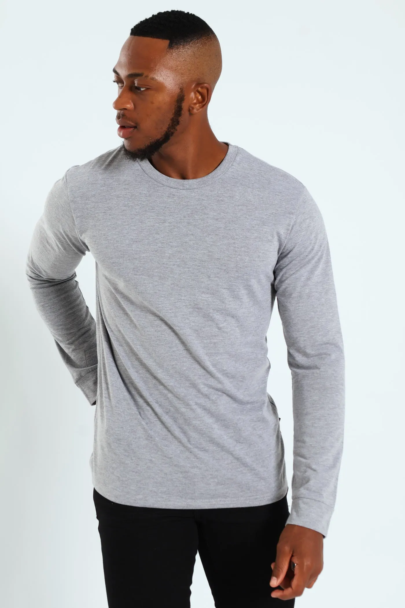 Long Sleeve Basic Crew Cuff Tee - Grey Melange sold by Edgars