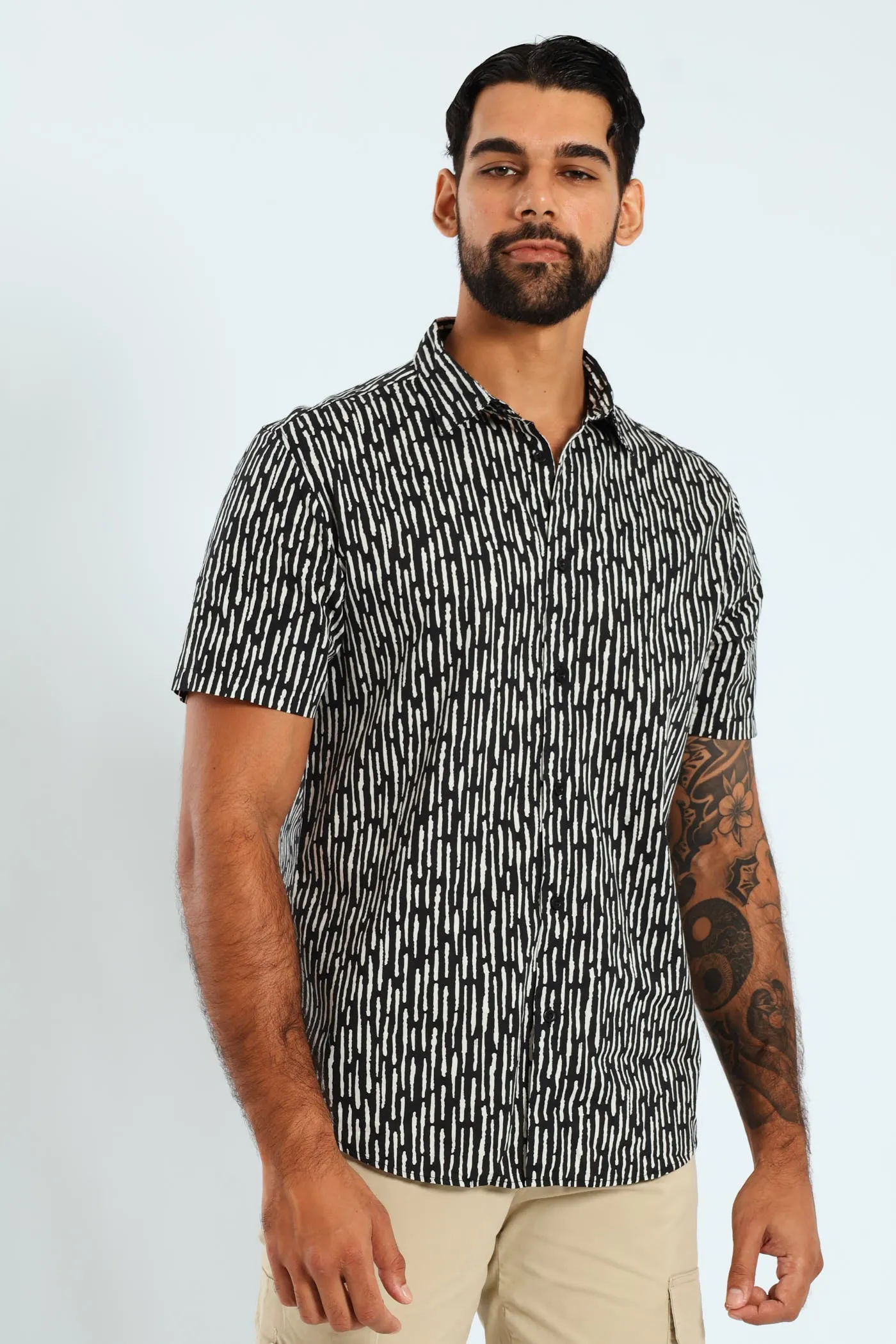 Short Sleeve Bark Print Shirt - Black sold by Edgars