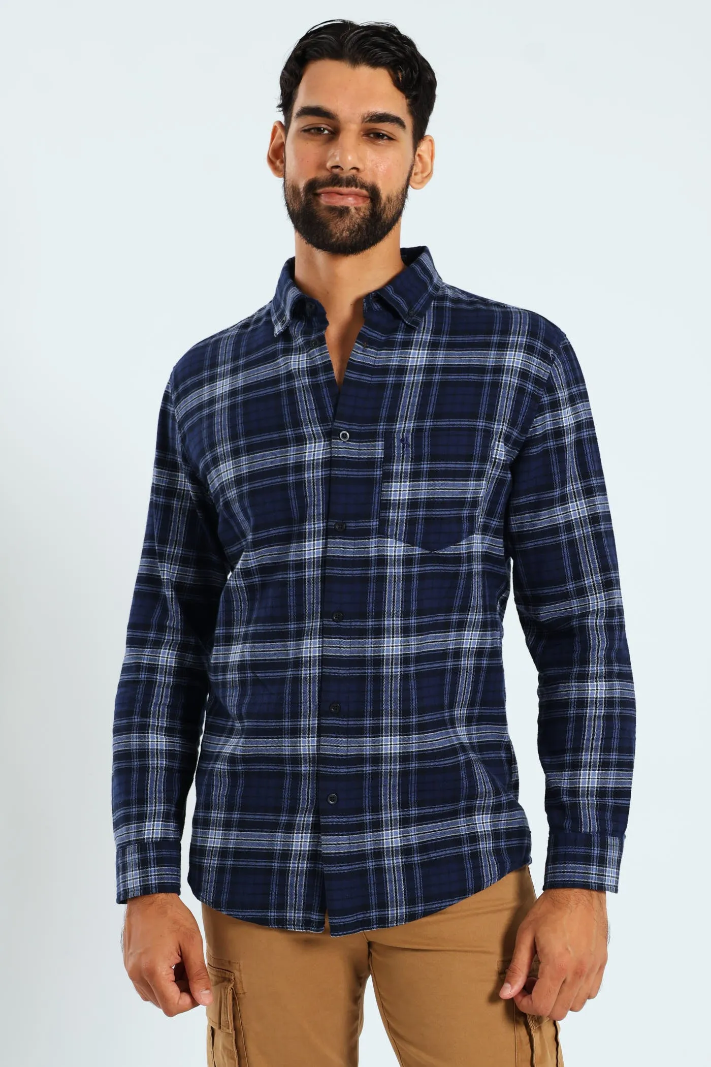 Long Sleeve Plaid Shirt - Navy sold by Edgars