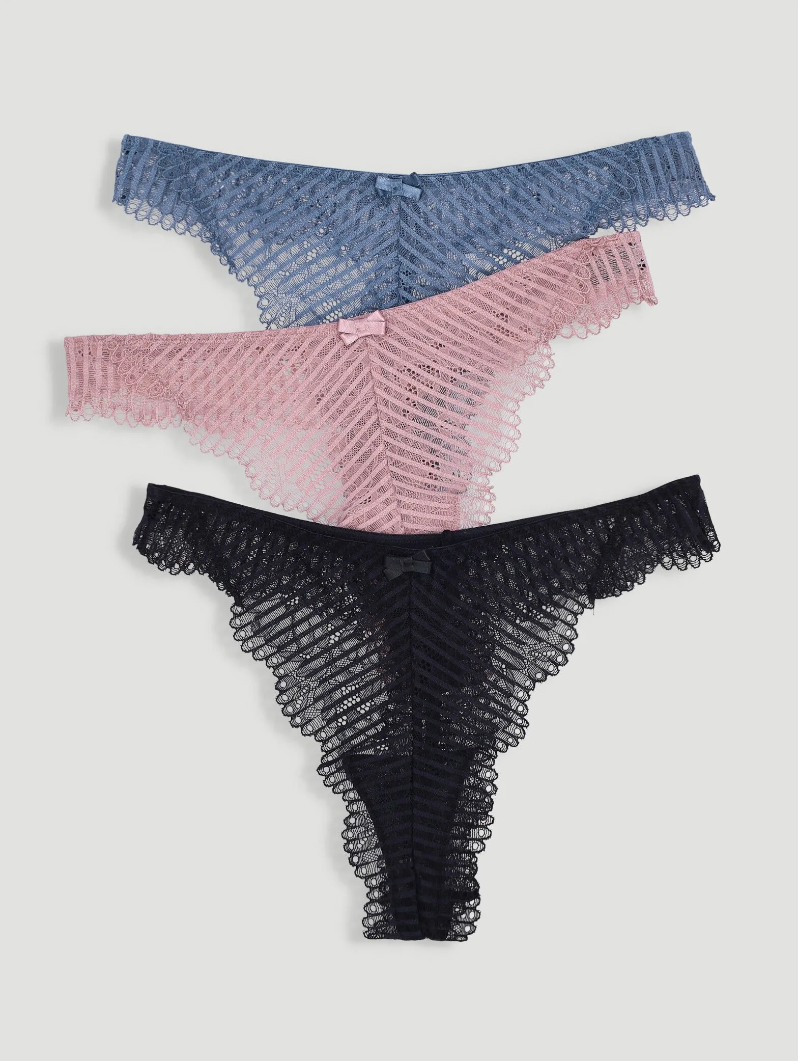 3 Pack Lace G-String - Charcoal/Rose/Navy sold by Edgars