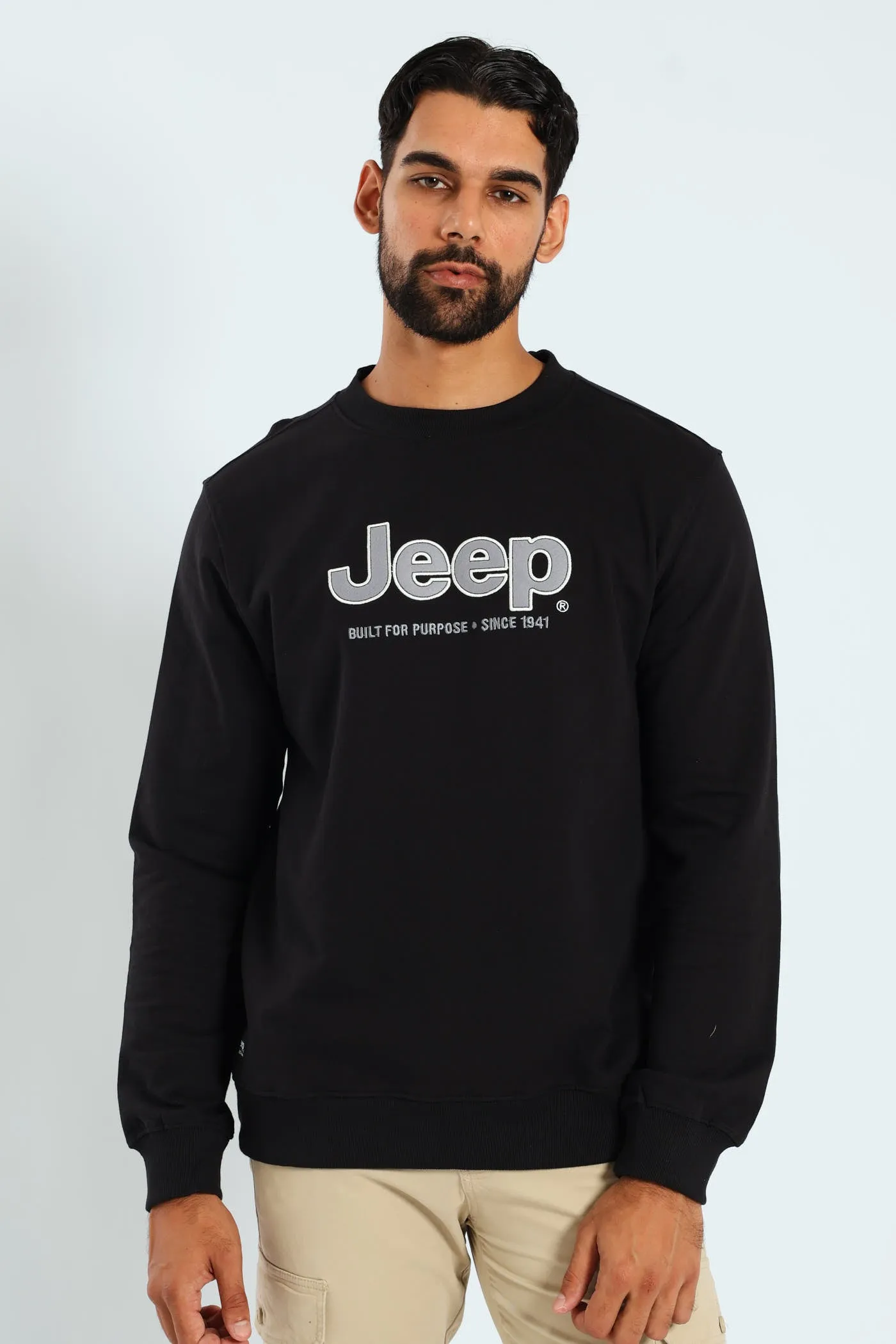 Crew Neck Letter Fleece Sweat Top - Black sold by Edgars