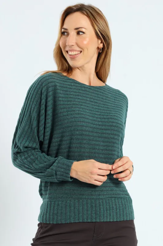 Dolman Sleeve Ribbed Top - Bottle Green sold by Edgars