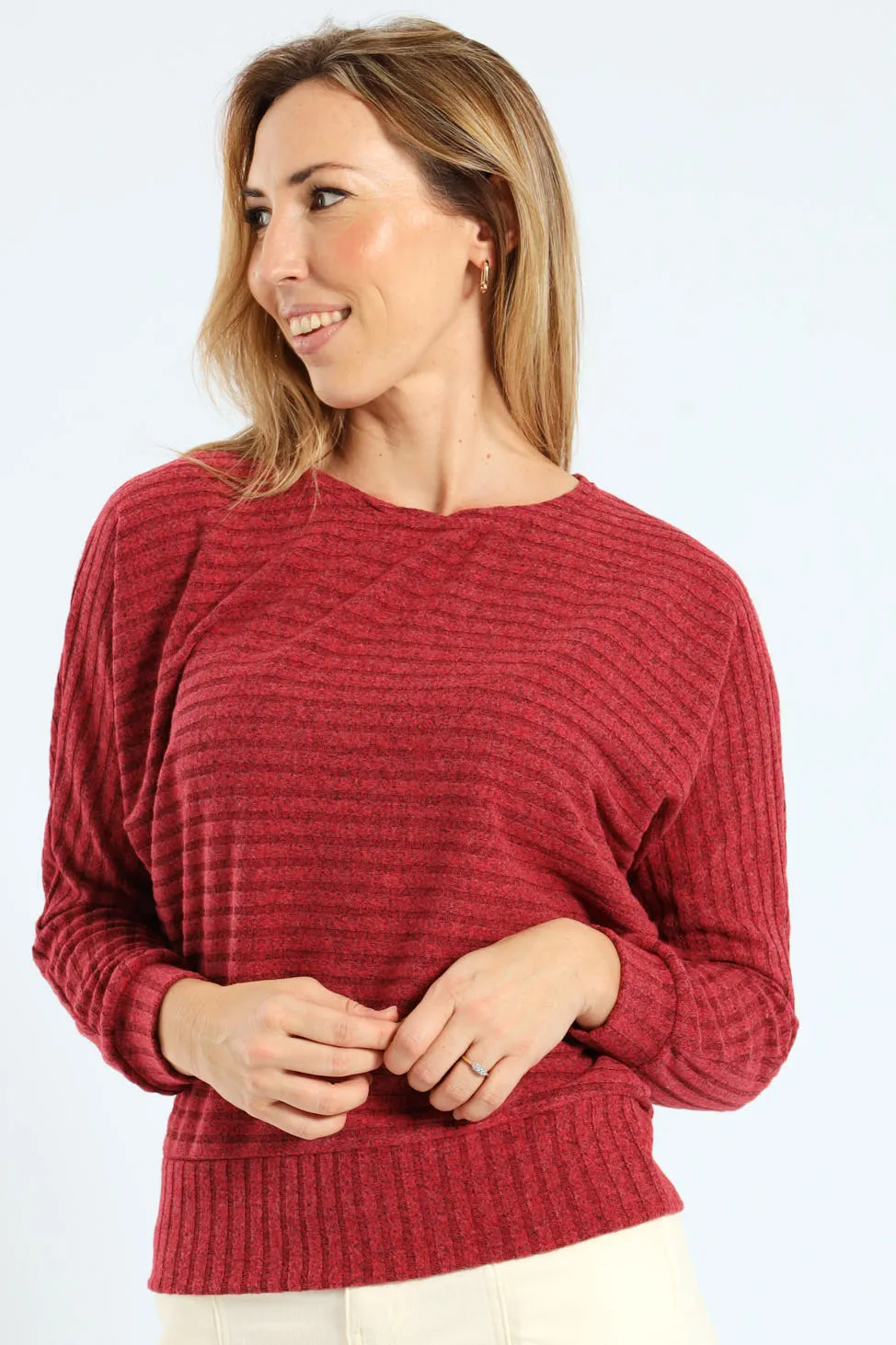 Dolman Sleeve Ribbed Top - Bright Red sold by Edgars
