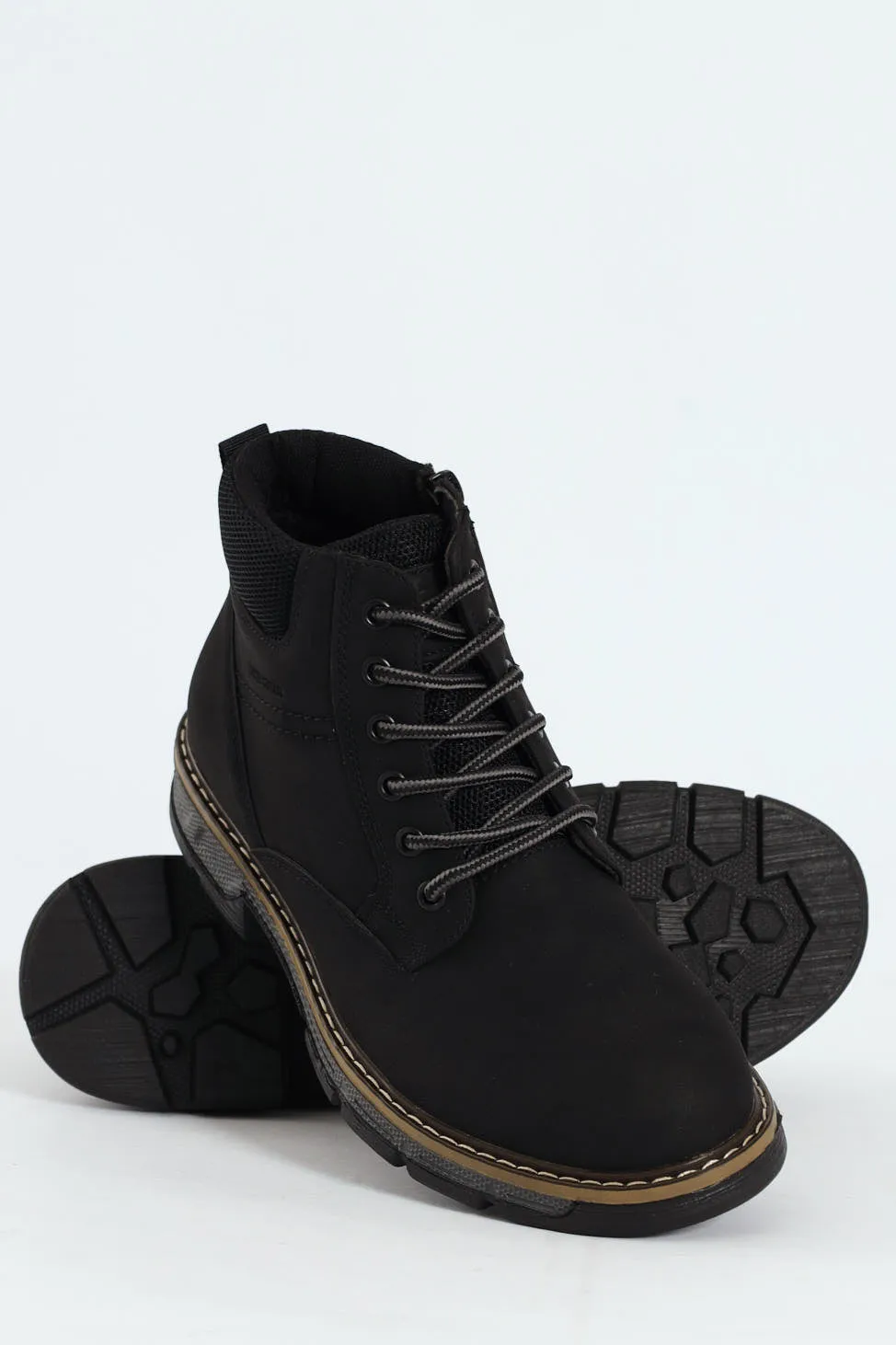 Lace Up Worker Boot - Black sold by Edgars