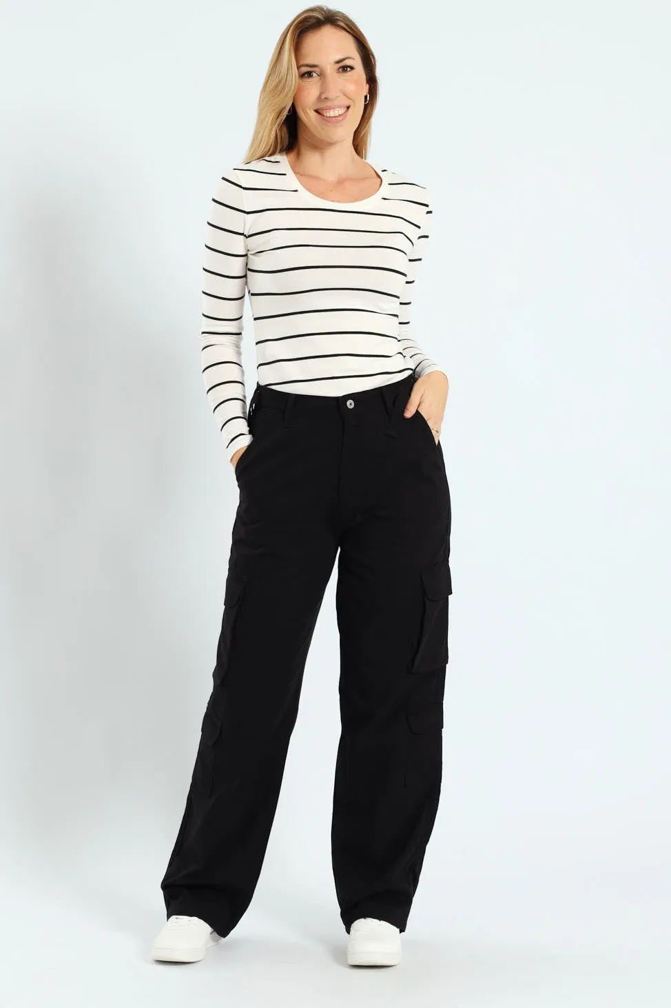 Twill Utility Wideleg Pants With Waist Tape Detail - Black sold by Edgars product image thumbnail 5