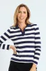 Half Placket Collared Stripe Rugby Top - Navy/White sold by Edgars 