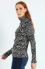 Long Sleeve Print Rib Poloneck - Black/White sold by Edgars