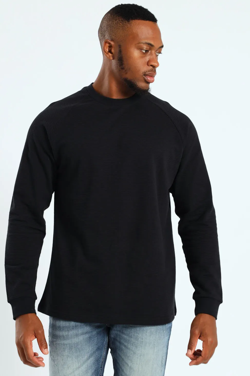 Raglan Sleeve Waffle Tee - Black sold by Edgars
