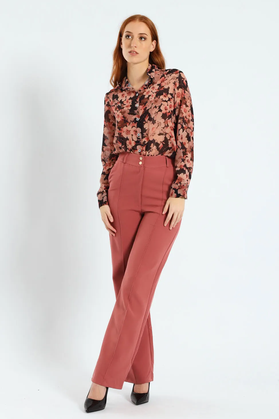 Double Button Pintuck Straight Leg Pants - Deco Rose sold by Edgars product image thumbnail 5