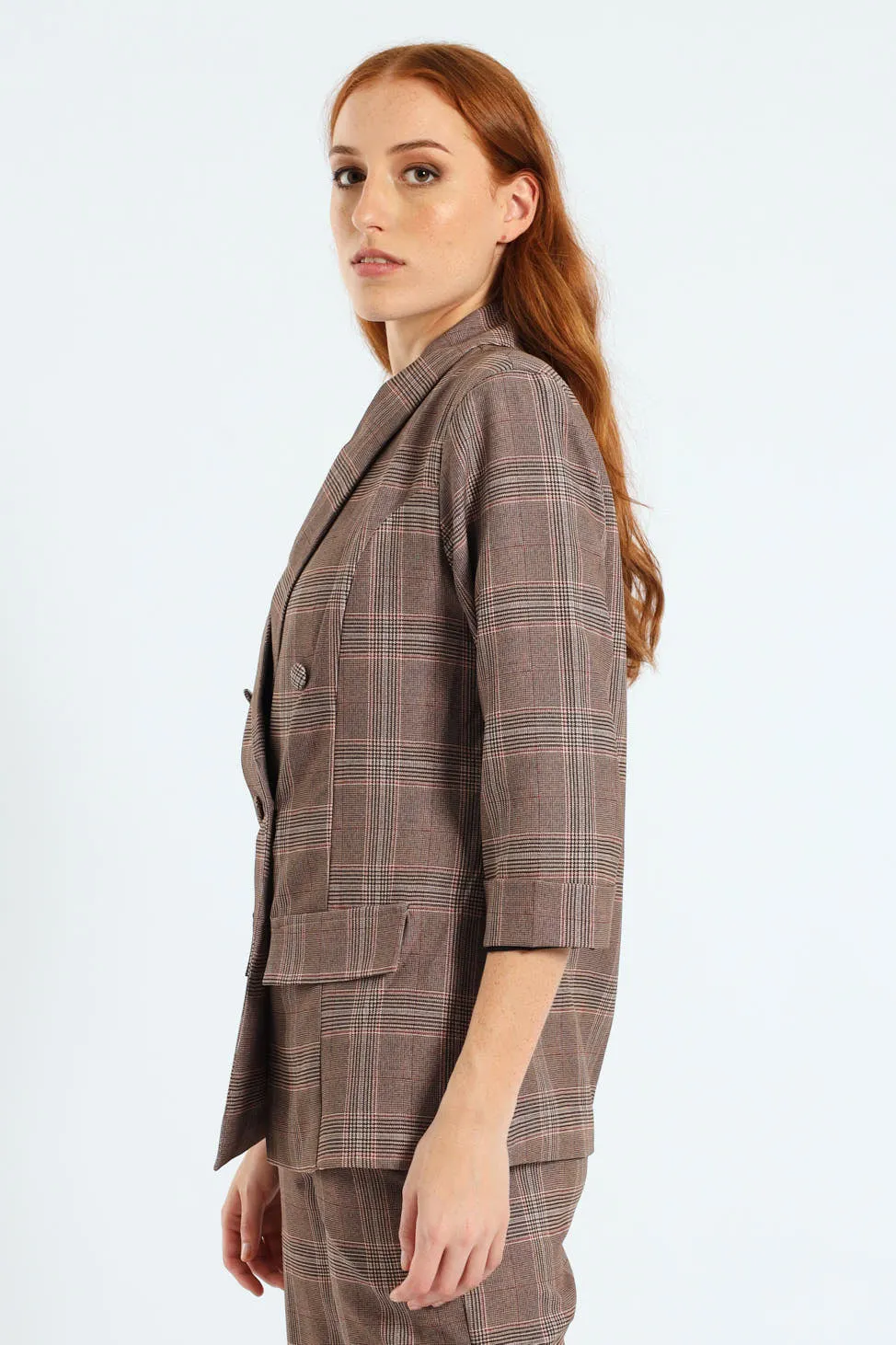 Turn Up Check Sleeve Blazer - Brown sold by Edgars product image thumbnail 4