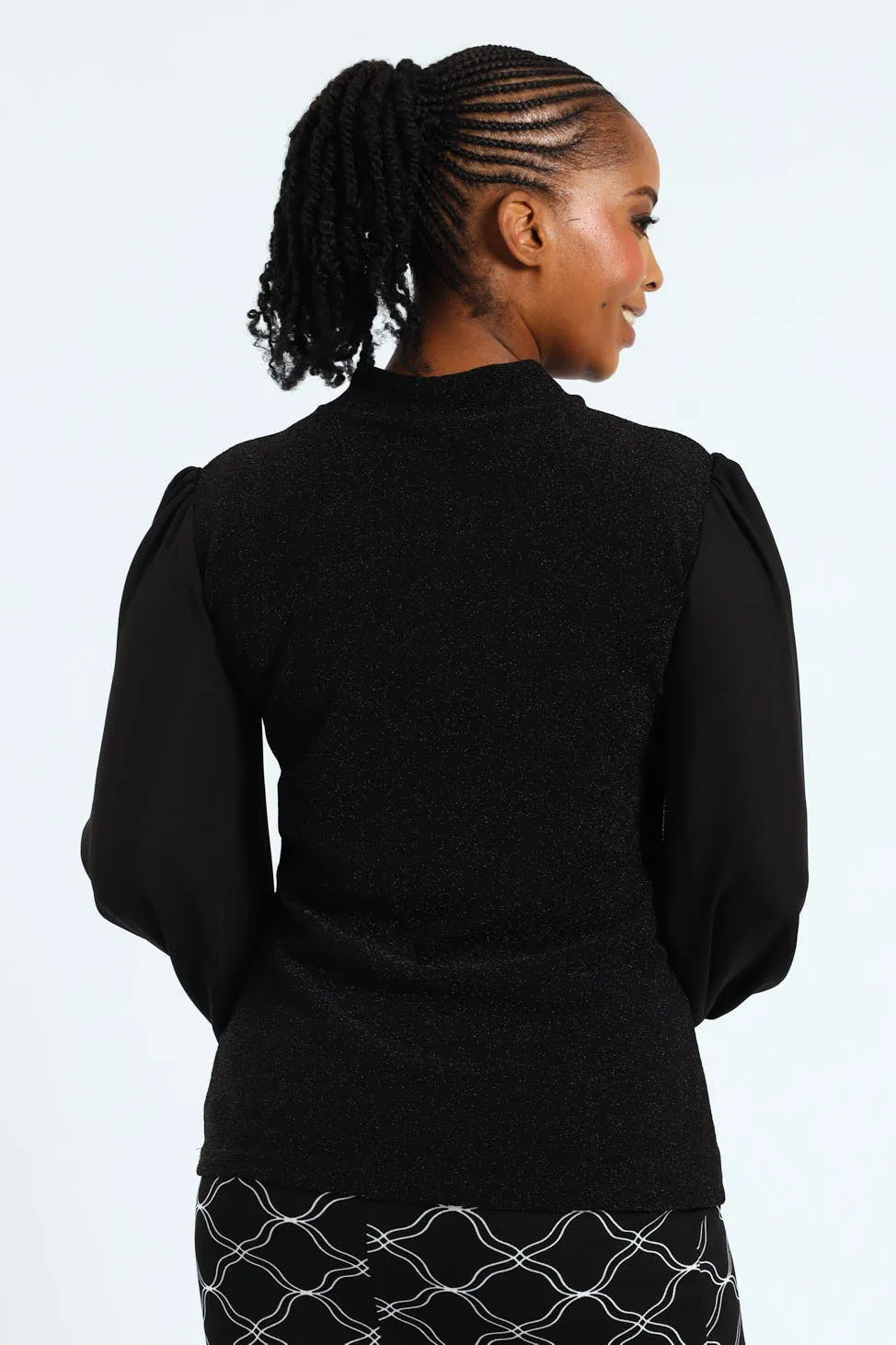 Twist Neck Keyhole Shimmer Combo Blouse - Black sold by Edgars product image thumbnail 3