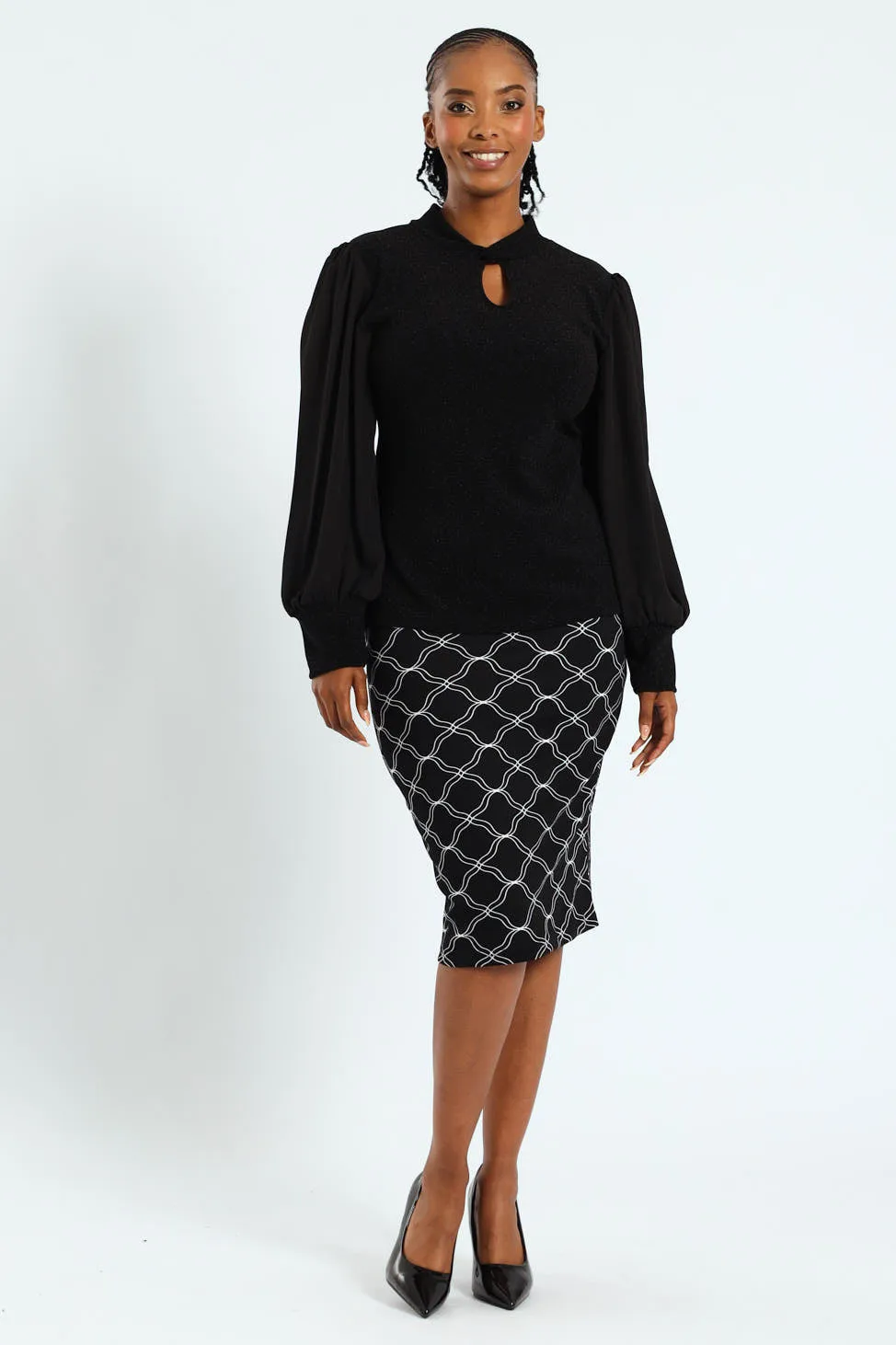 Twist Neck Keyhole Shimmer Combo Blouse - Black sold by Edgars product image thumbnail 4