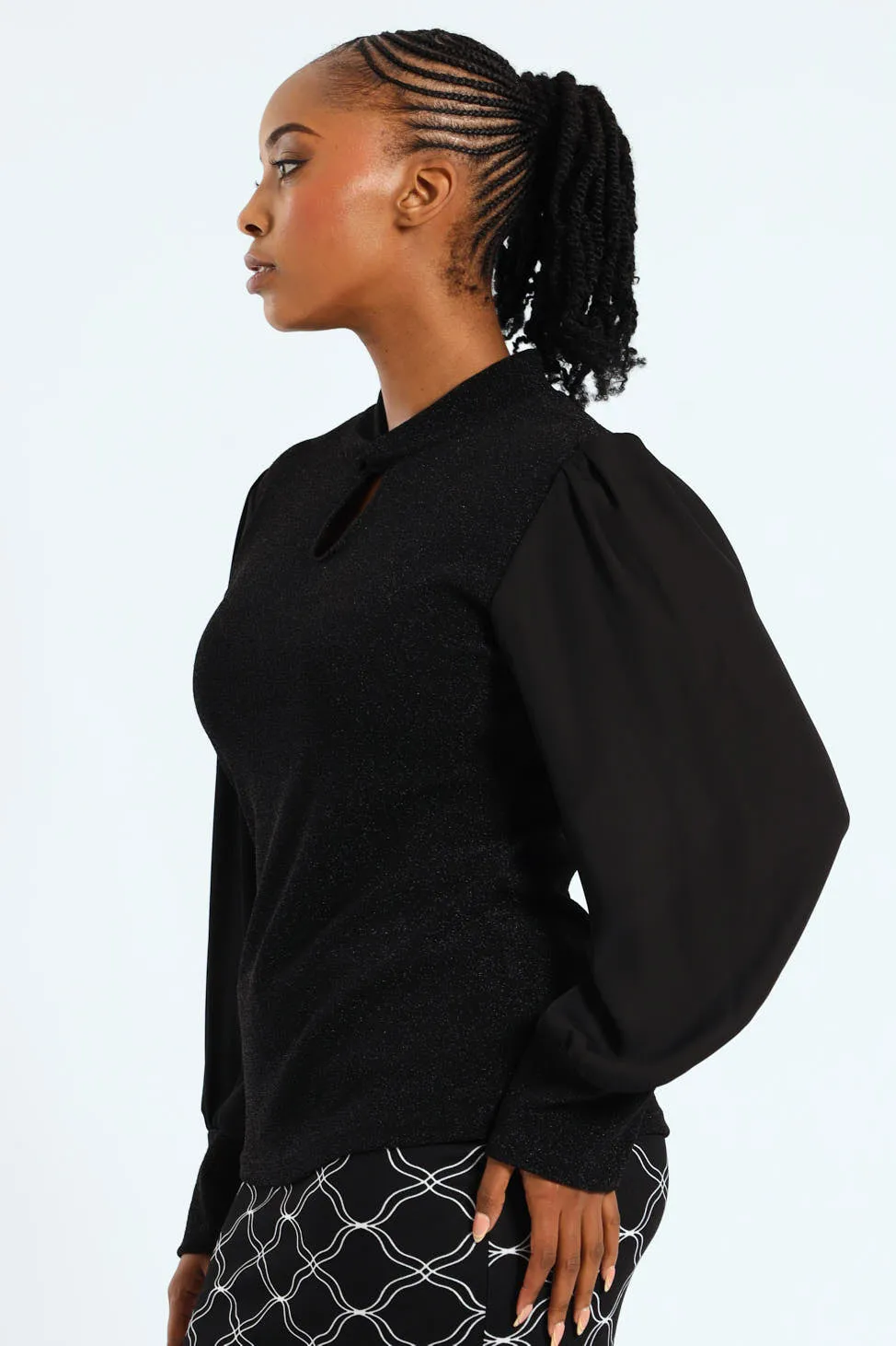 Twist Neck Keyhole Shimmer Combo Blouse - Black sold by Edgars product image thumbnail 2