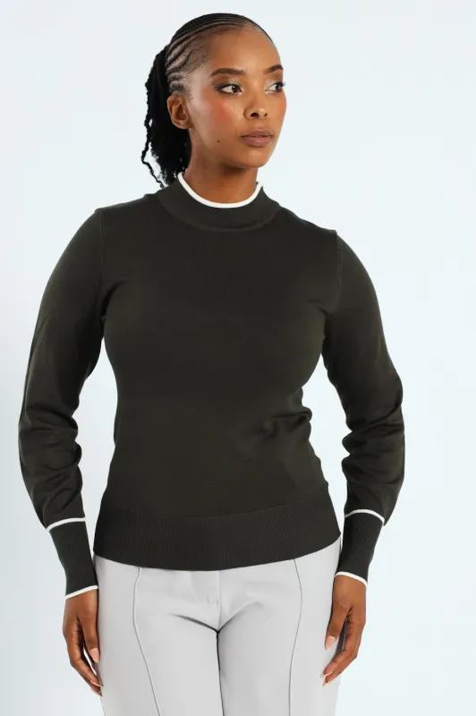 Turtleneck Tipped Pullover - Olive sold by Edgars 