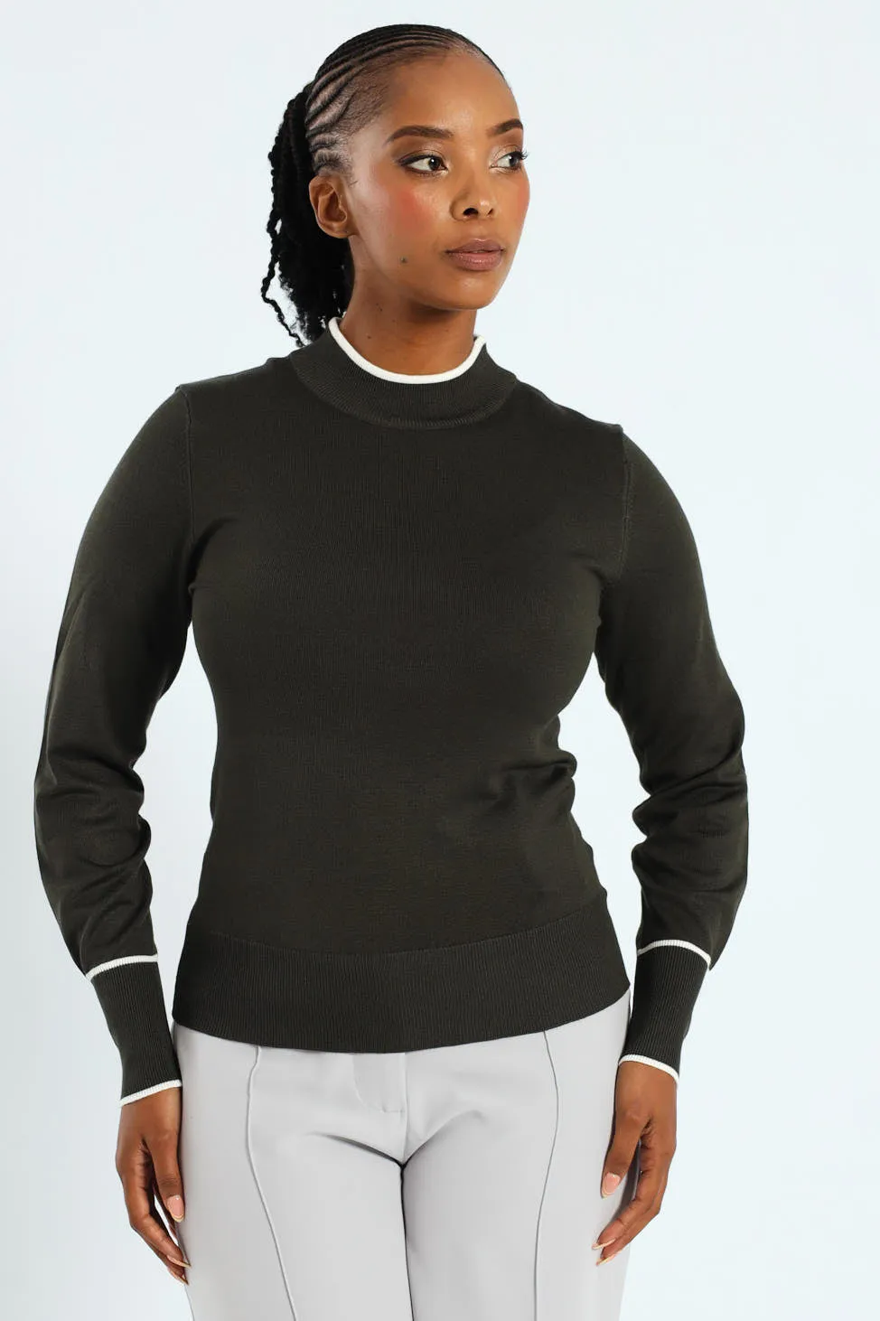 Turtleneck Tipped Pullover - Olive sold by Edgars