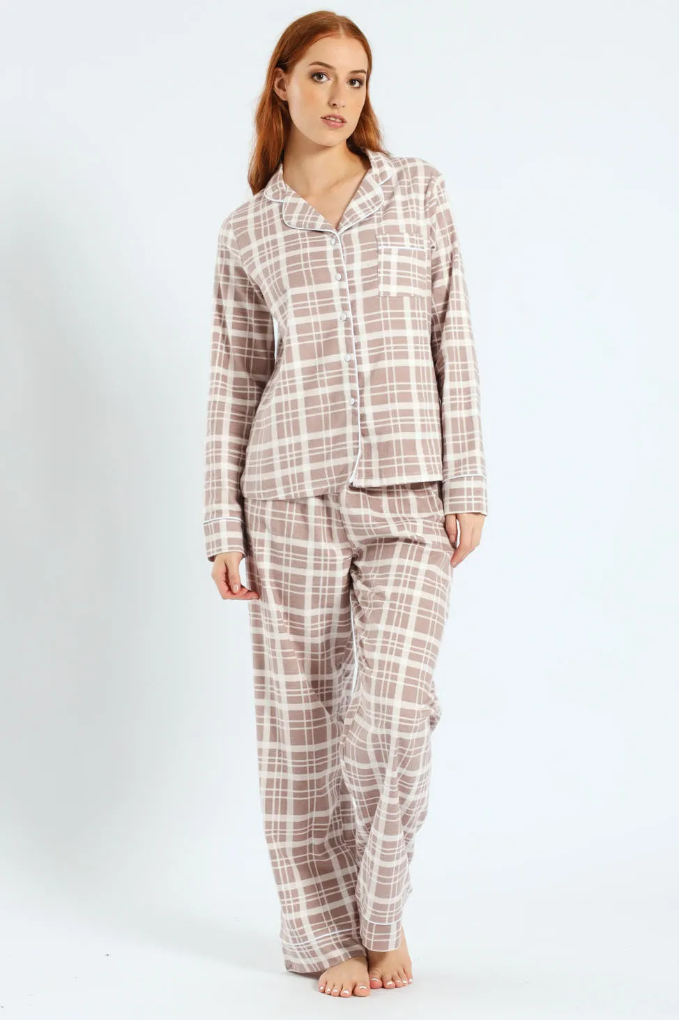 Flannel Check Button Through & Pants Set - Brown sold by Edgars