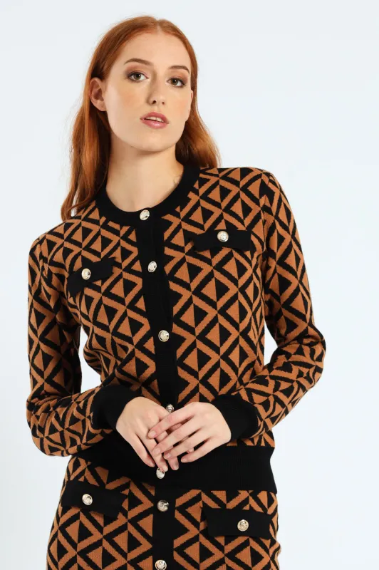 Crew Neck Chevron Cardigan - Brown sold by Edgars