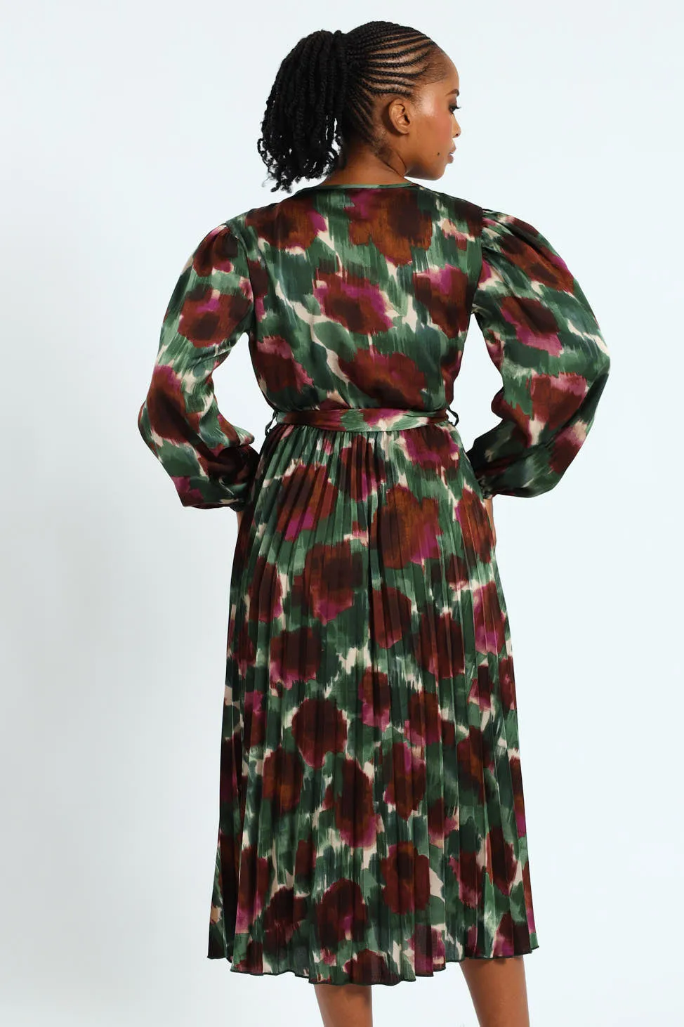 D-Ring Belted Pleated Satin Midi Wrap Dress sold by Edgars product image thumbnail 3