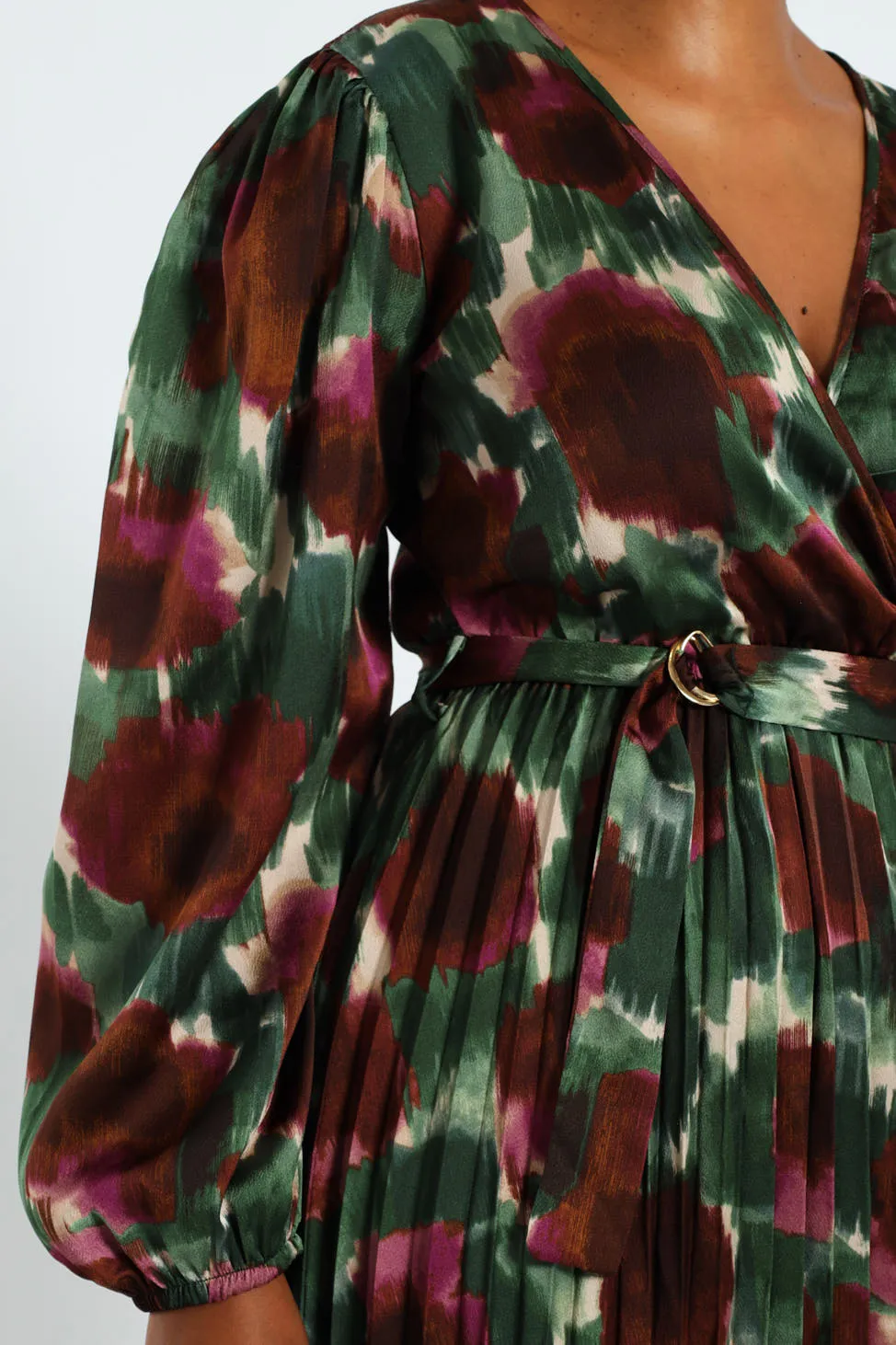 D-Ring Belted Pleated Satin Midi Wrap Dress sold by Edgars product image thumbnail 2