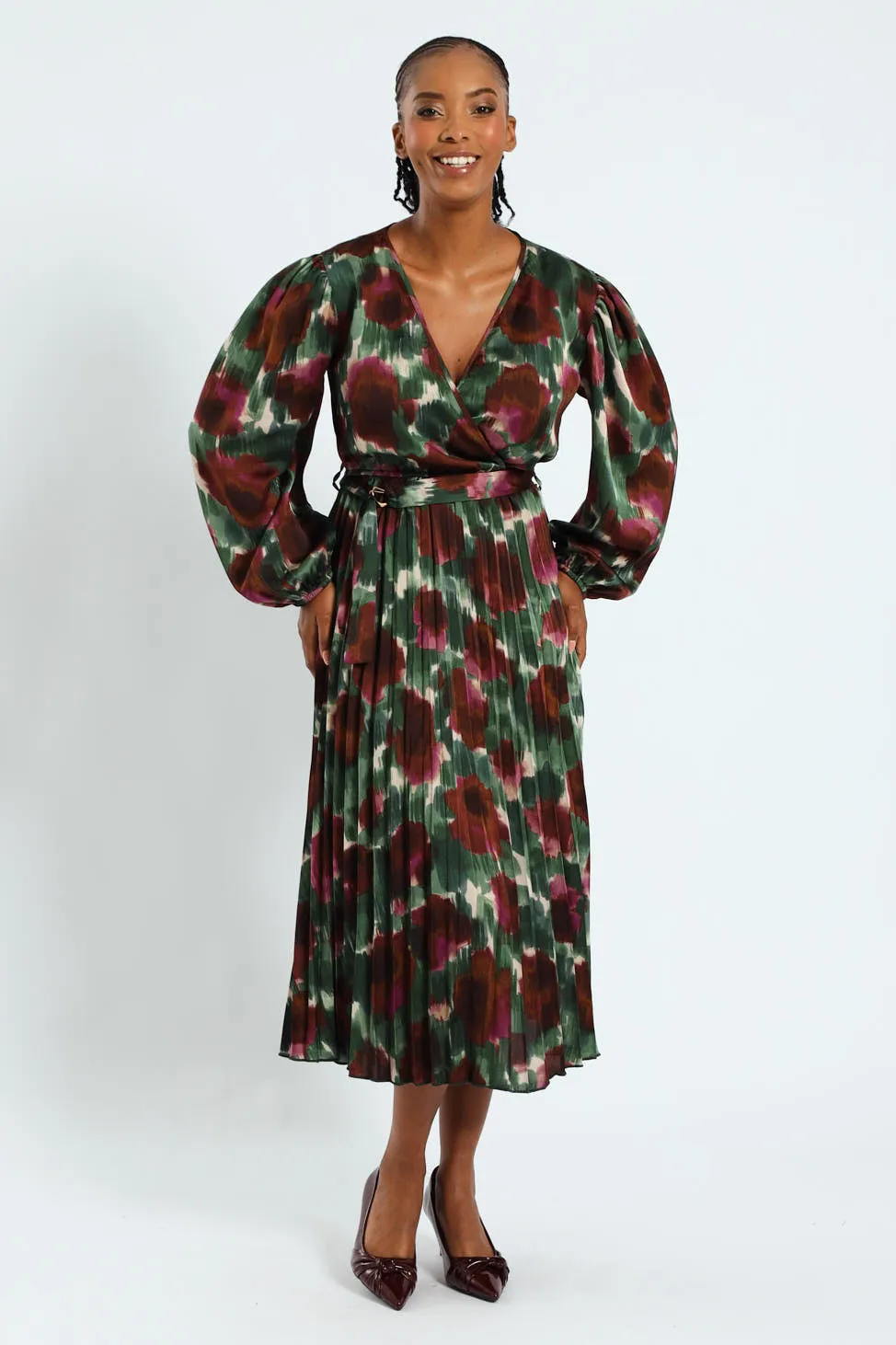 D-Ring Belted Pleated Satin Midi Wrap Dress sold by Edgars product image thumbnail 5