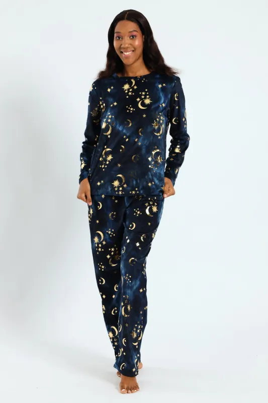 Long Sleeve Night Sky Velour Top & Pants Set - Navy sold by Edgars 