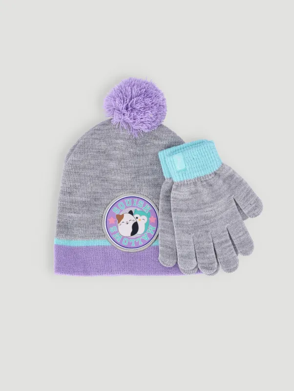 Girls Squishmallow Beanie And Glove Set - Grey sold by Edgars