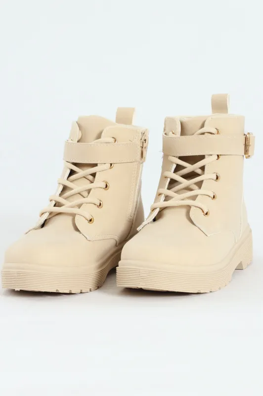 Girls Miltary Boot - Cream sold by Edgars 