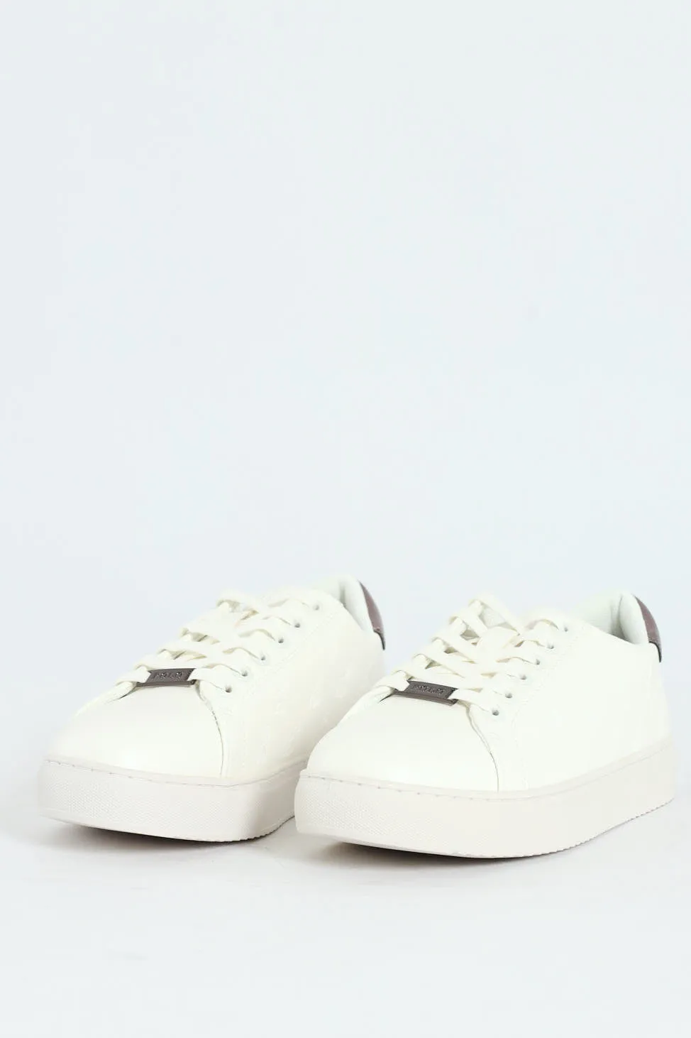 Debossed Monogram Lace Up Sneaker - White sold by Edgars