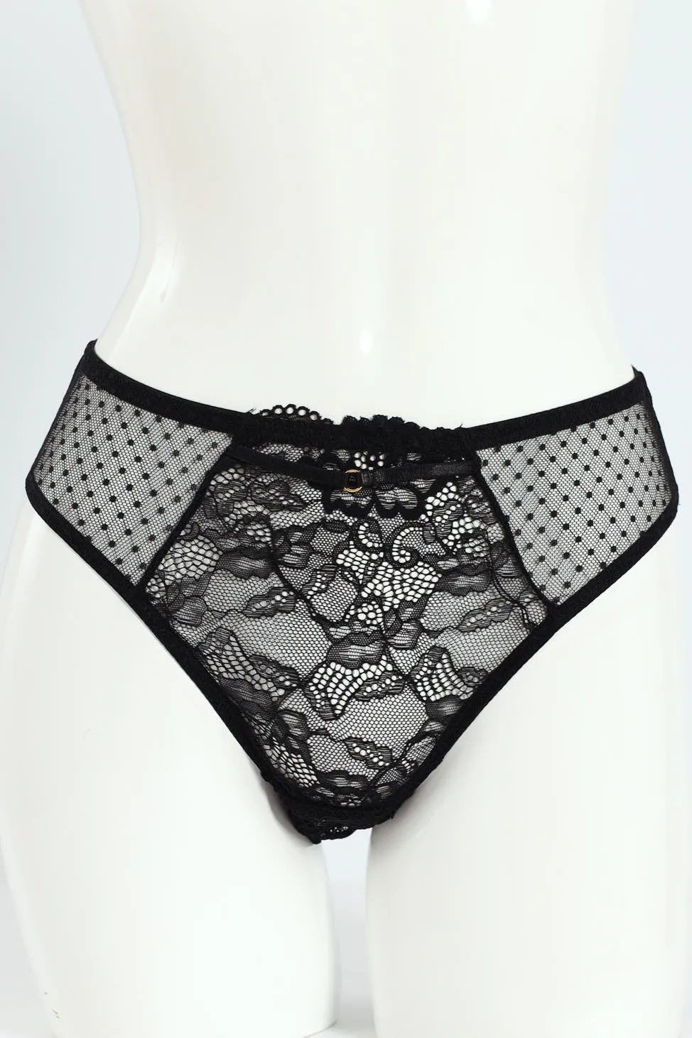 Dobby Mesh & Lace Bikini Panty - Black sold by Edgars