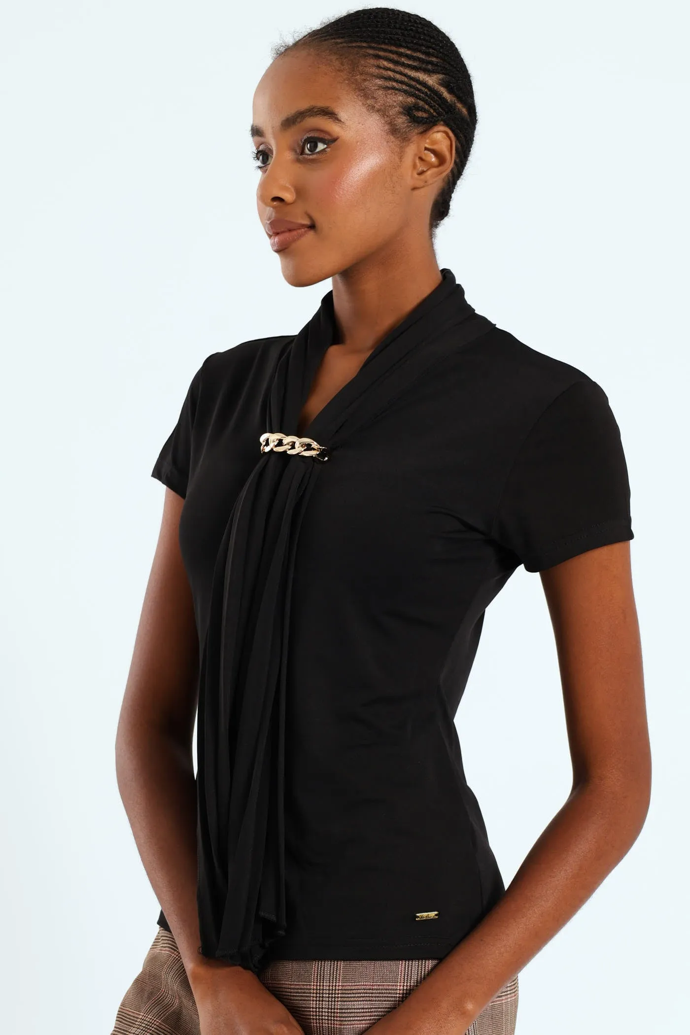 Pleated Tie Up Trim Blouse - Black sold by Edgars product image thumbnail 3