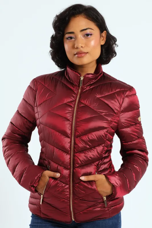 Ravilla Cropped Puffer Jacket - Burgundy sold by Edgars