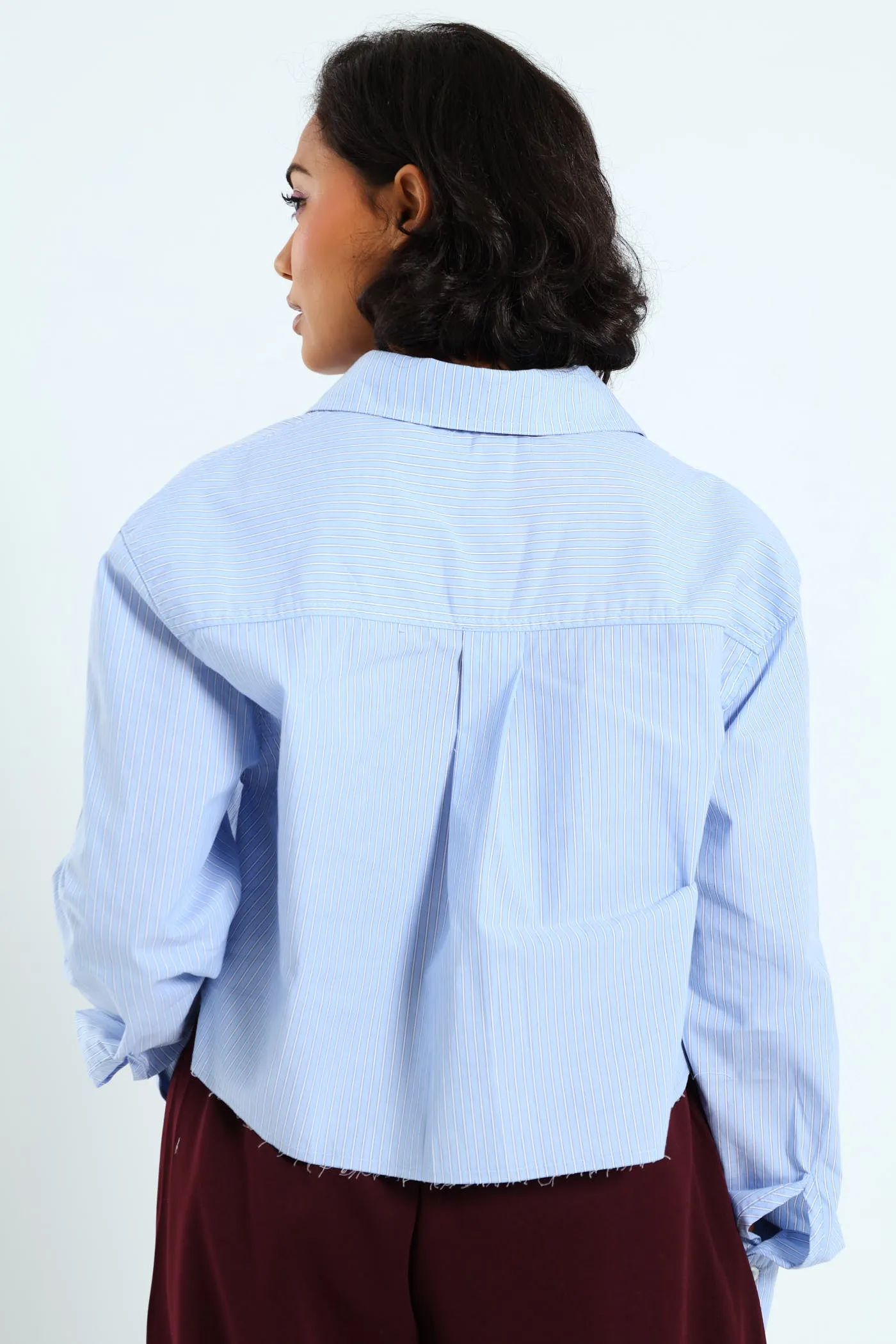 Long Sleeve Yarn Dyed Crop Shirt - Blue sold by Edgars product image thumbnail 3