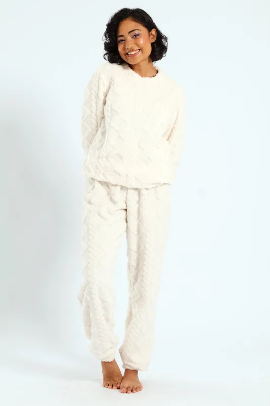Cable Knit Cosy Jogger Set - White sold by Edgars 