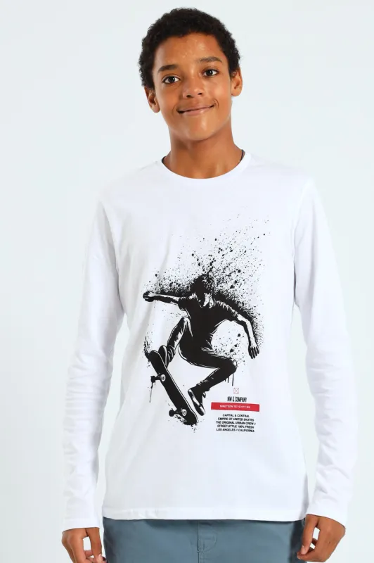 Boys 2 Pack Skate Text Long Sleeve Tees - White/Black sold by Edgars