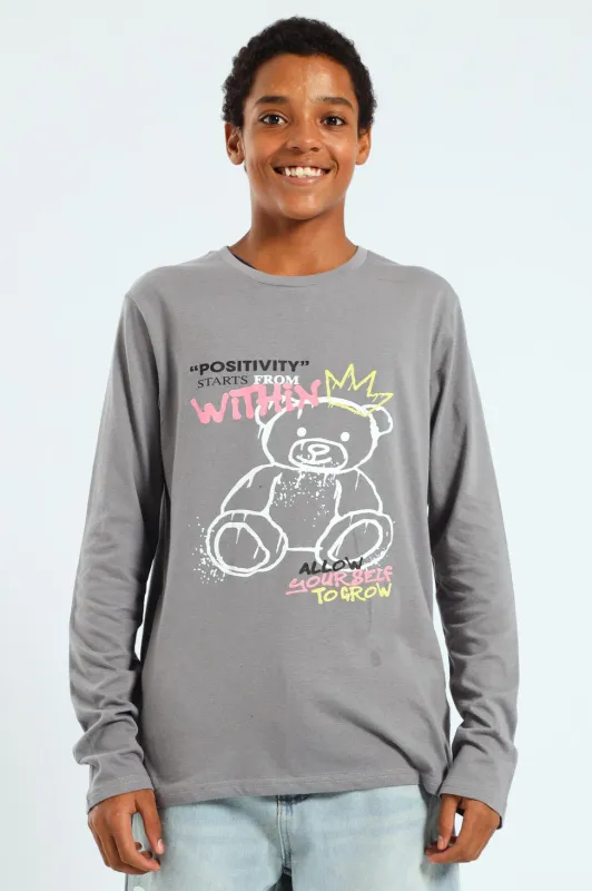 Boys Teddy Crown Long Sleeve Tee - Grey sold by Edgars 