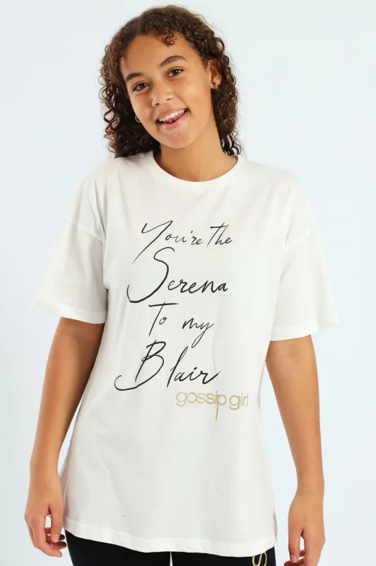 Girls Gossip Girl Oversized Tee - Cream sold by Edgars