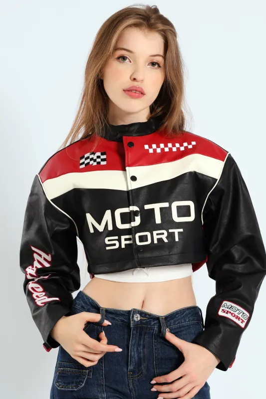 Cropped Motorcycle Jacket - Black sold by Edgars 