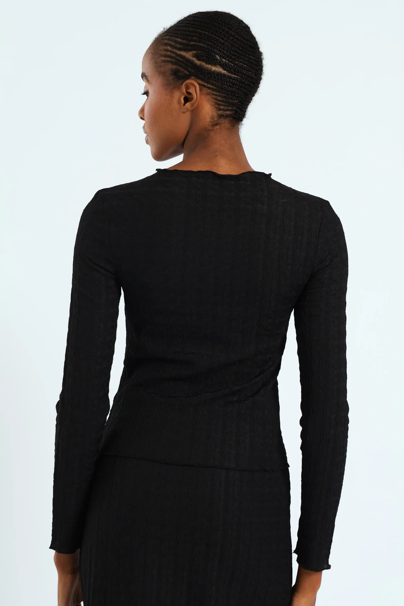 Lettuce Hem Crinkle Knit Top - Black sold by Edgars product image thumbnail 2