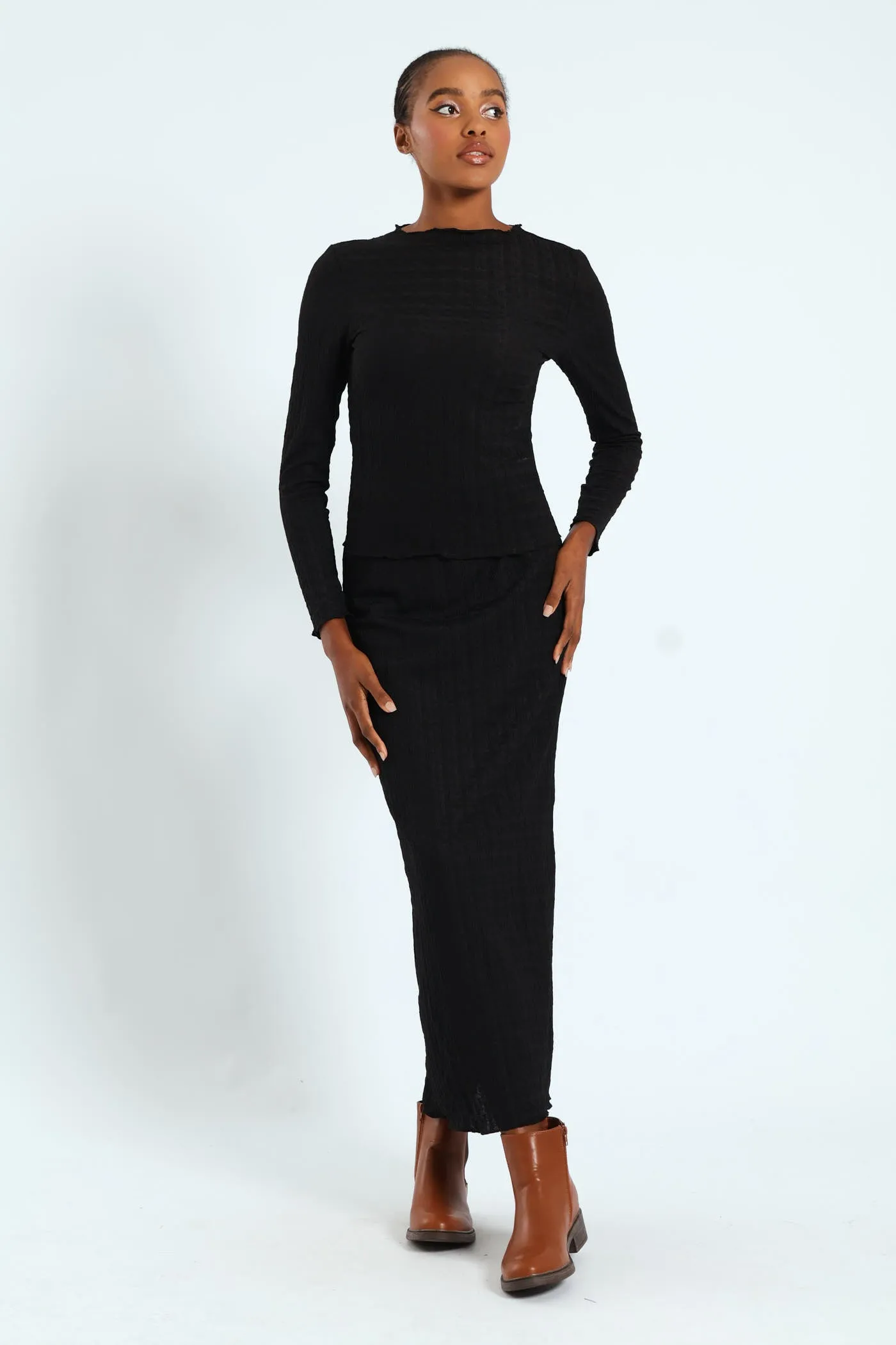 Lettuce Hem Crinkle Knit Top - Black sold by Edgars product image thumbnail 5