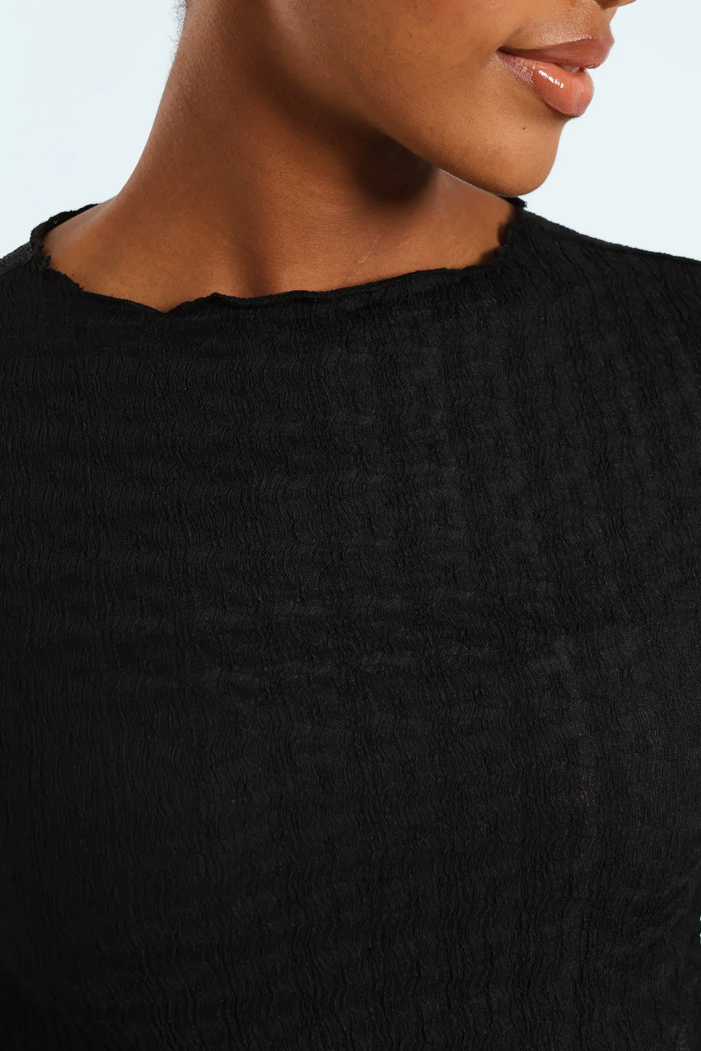 Lettuce Hem Crinkle Knit Top - Black sold by Edgars product image thumbnail 3